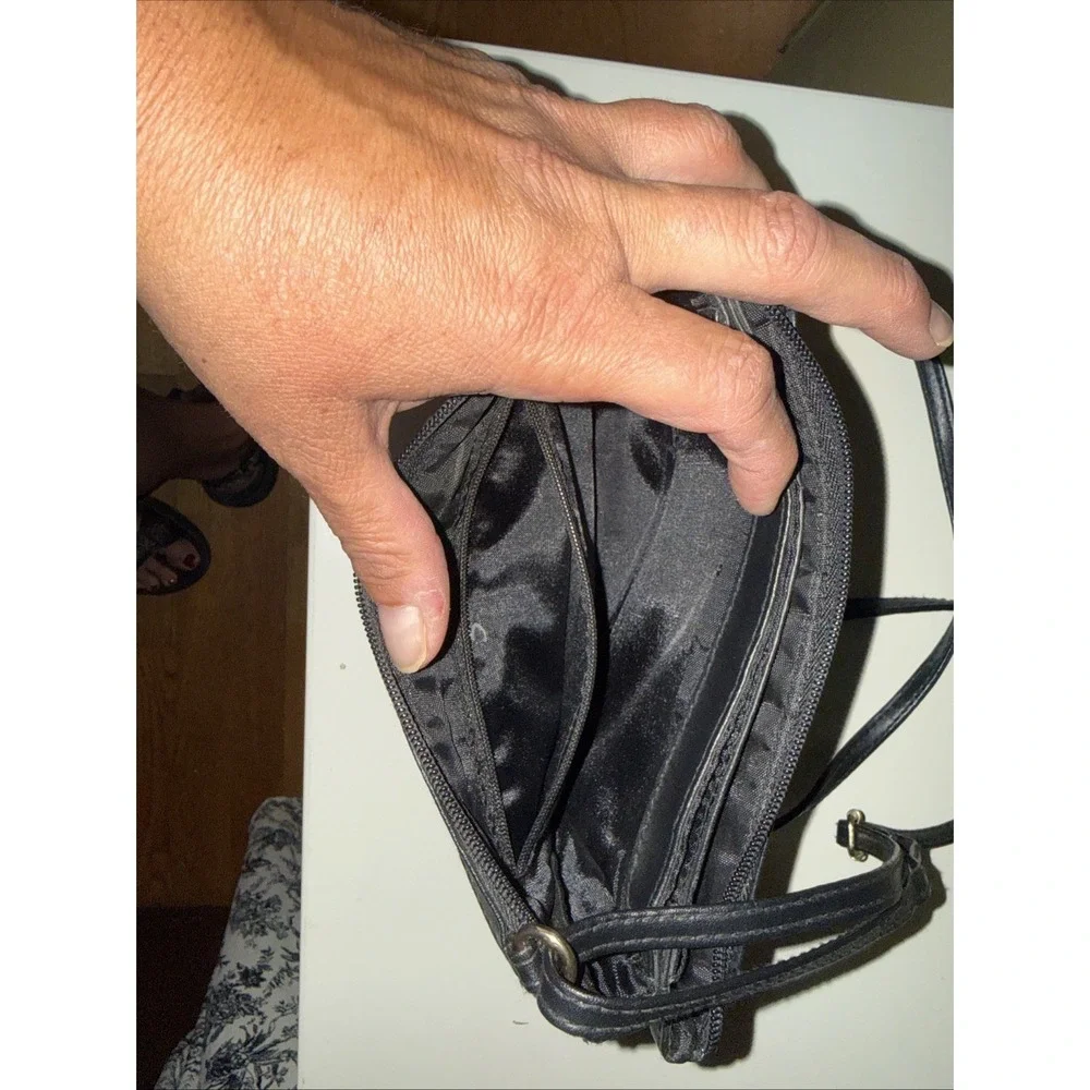 Black Croc Embossed Faux Leather Crossbody Bag with Multiple Pockets and Strap